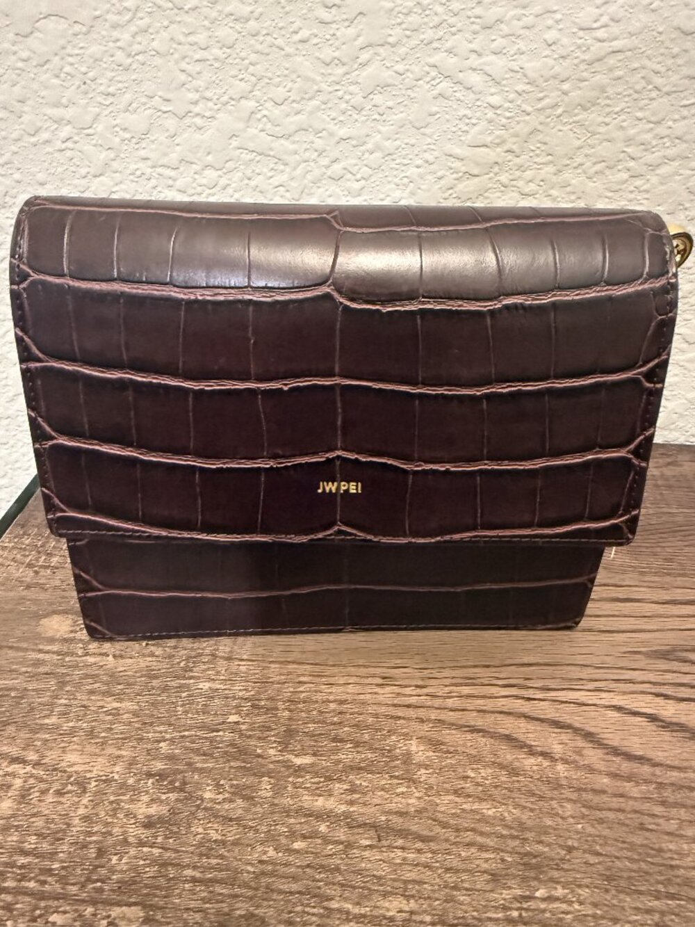 JW PEI Croc-Embossed Flap Shoulder Bag — Brown